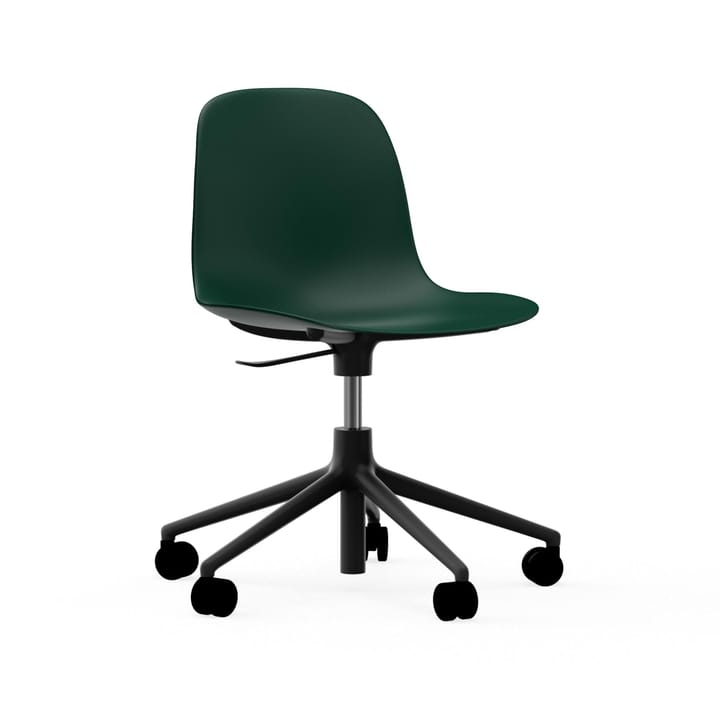 Silla de oficina Form chair swivel 5W, Verde, aluminio negro, ruedas Normann Copenhagen