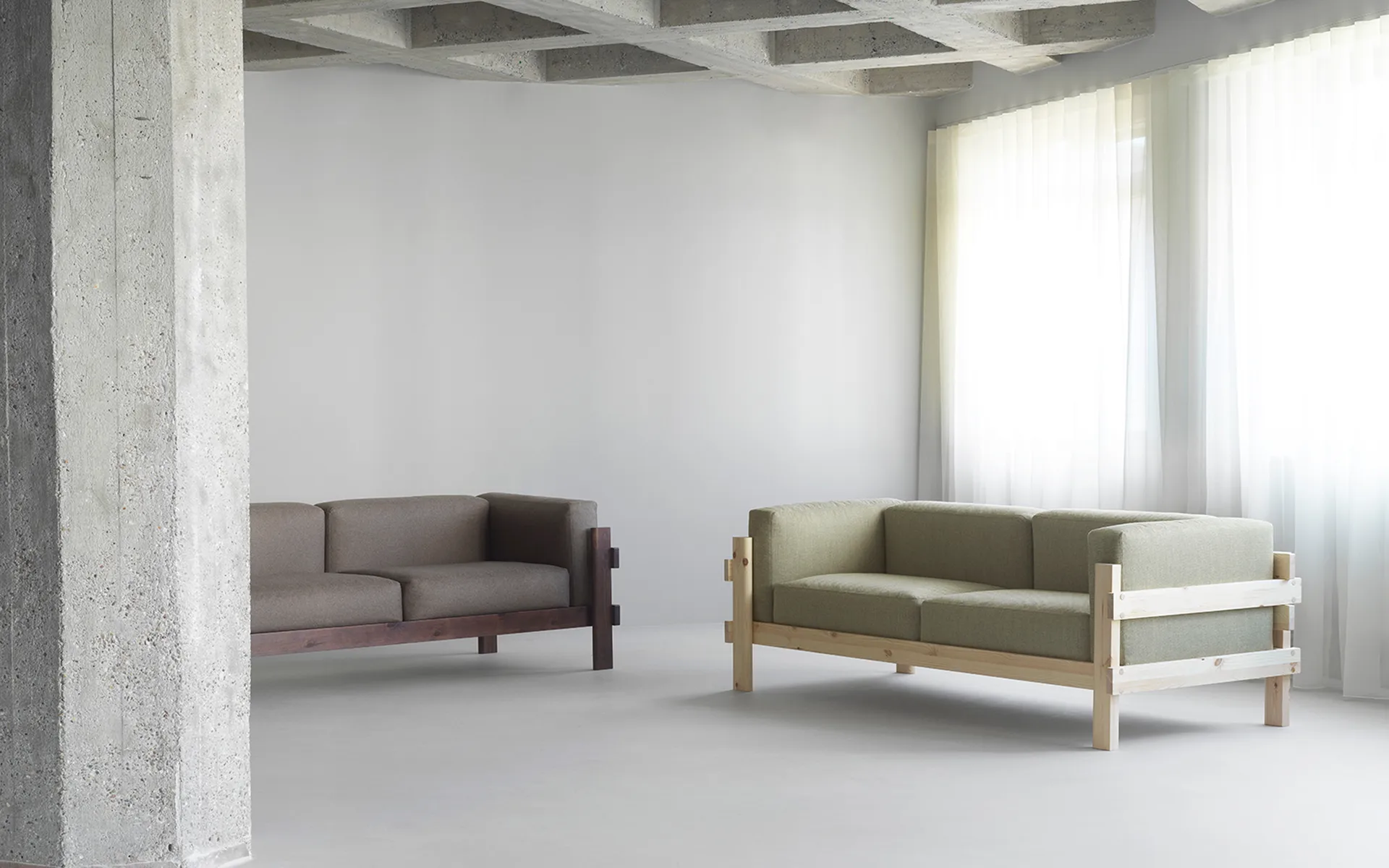 Sofá Kube, Pino lacado-tela Remix 223 Beige, 220 cm Normann Copenhagen