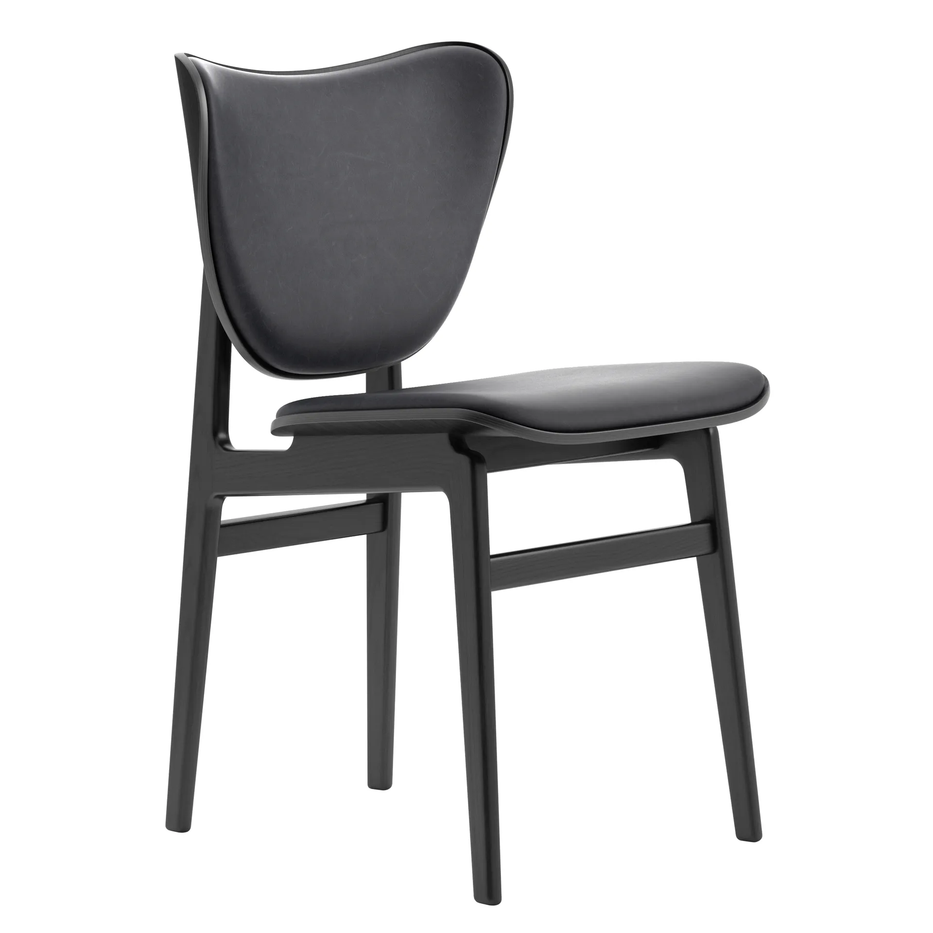 Silla Elephant con asiento de cuero y base de roble teñido de negro, Dunes anthracite NORR11