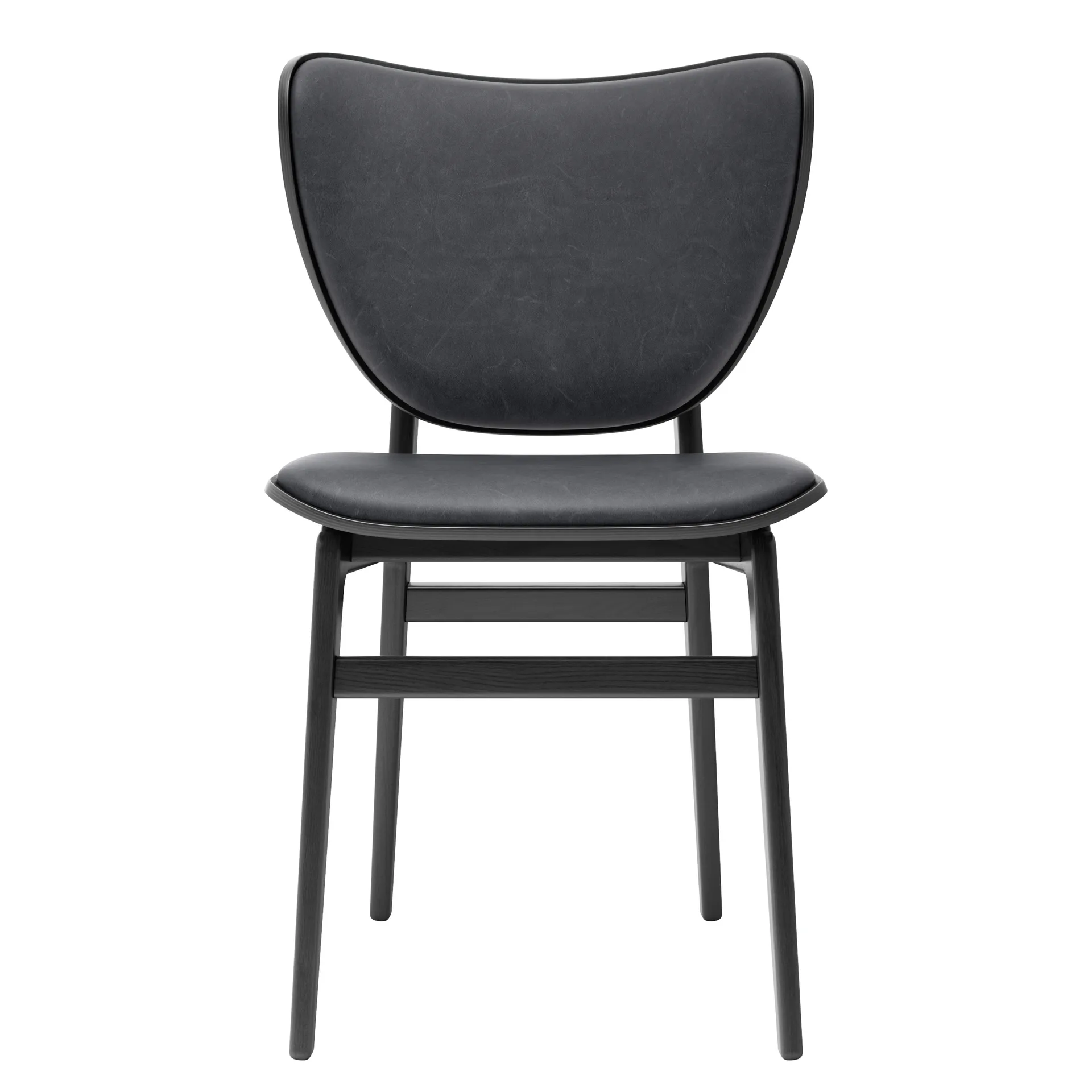 Silla Elephant con asiento de cuero y base de roble teñido de negro, Dunes anthracite NORR11