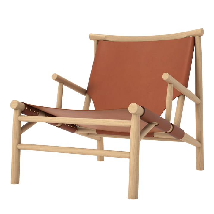 Silla lounge Samurai con asiento de cuero y base de roble - Cognac - NORR11