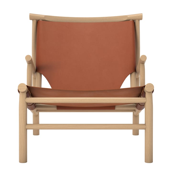 Silla lounge Samurai con asiento de cuero y base de roble, Cognac NORR11