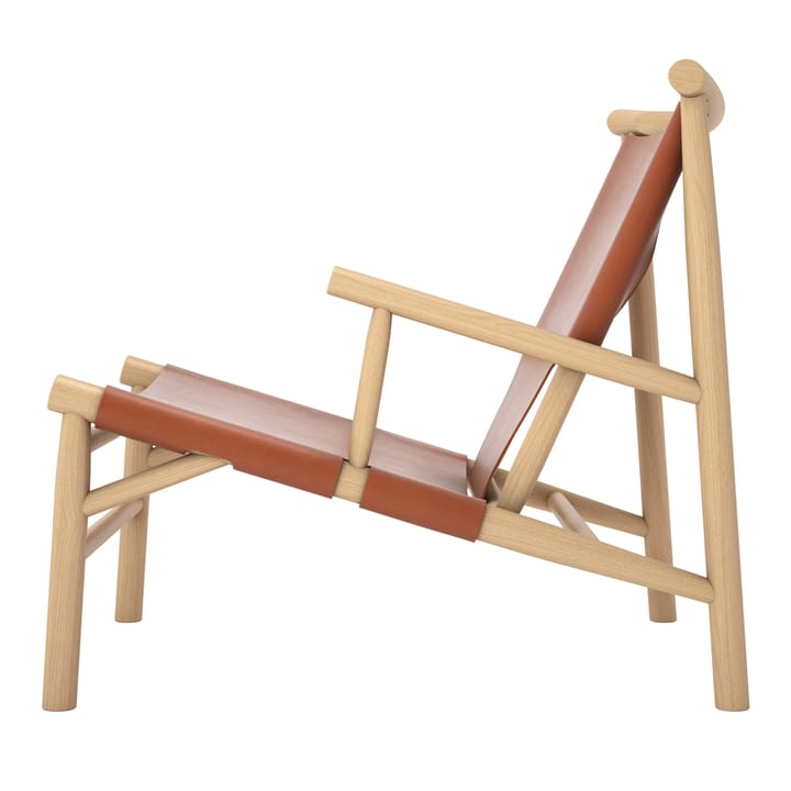 Silla lounge Samurai con asiento de cuero y base de roble, Cognac NORR11