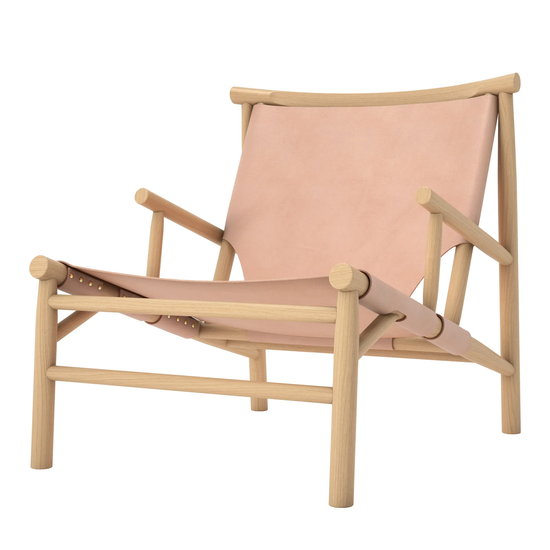 Silla lounge Samurai con asiento de cuero y base de roble, Natur NORR11