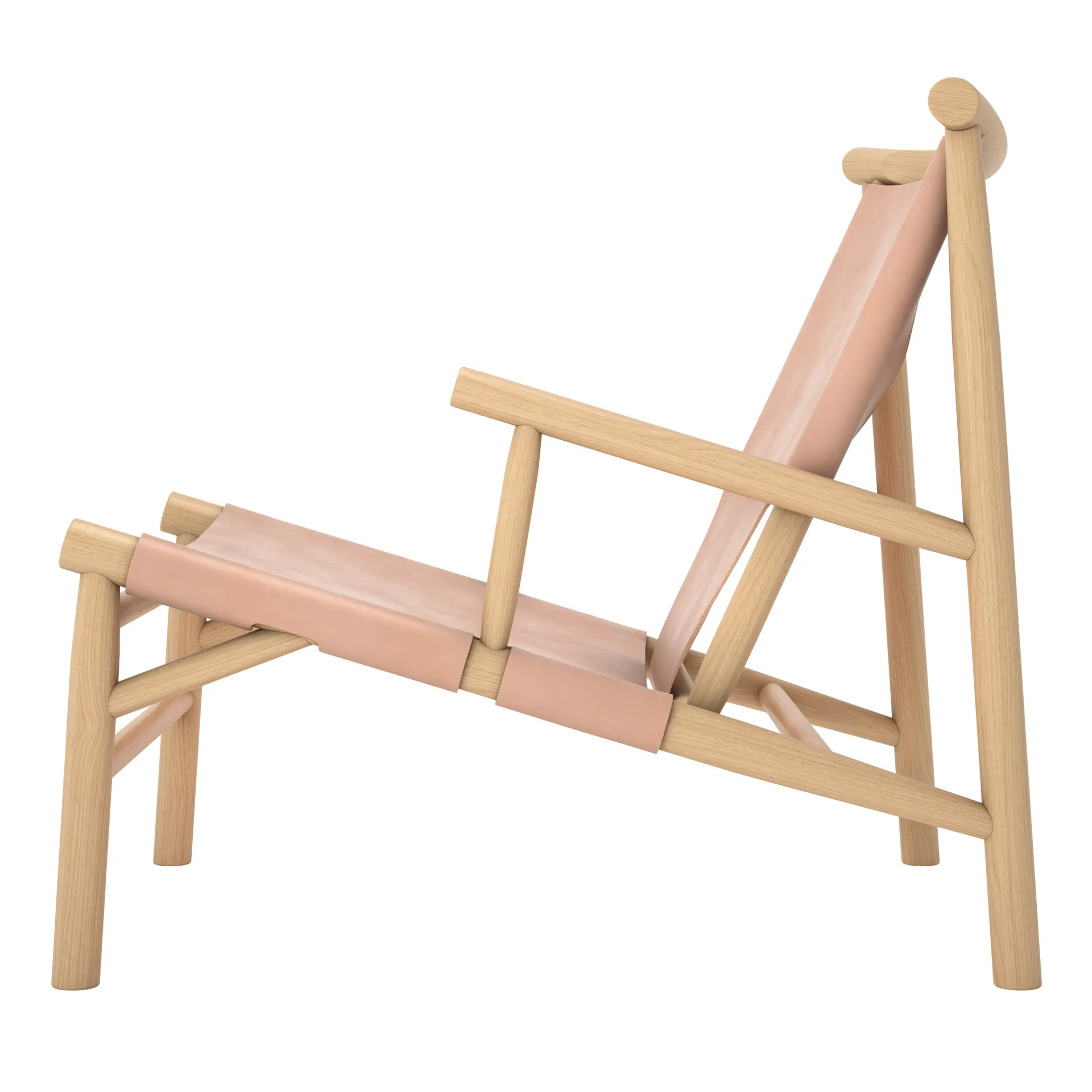 Silla lounge Samurai con asiento de cuero y base de roble, Natur NORR11