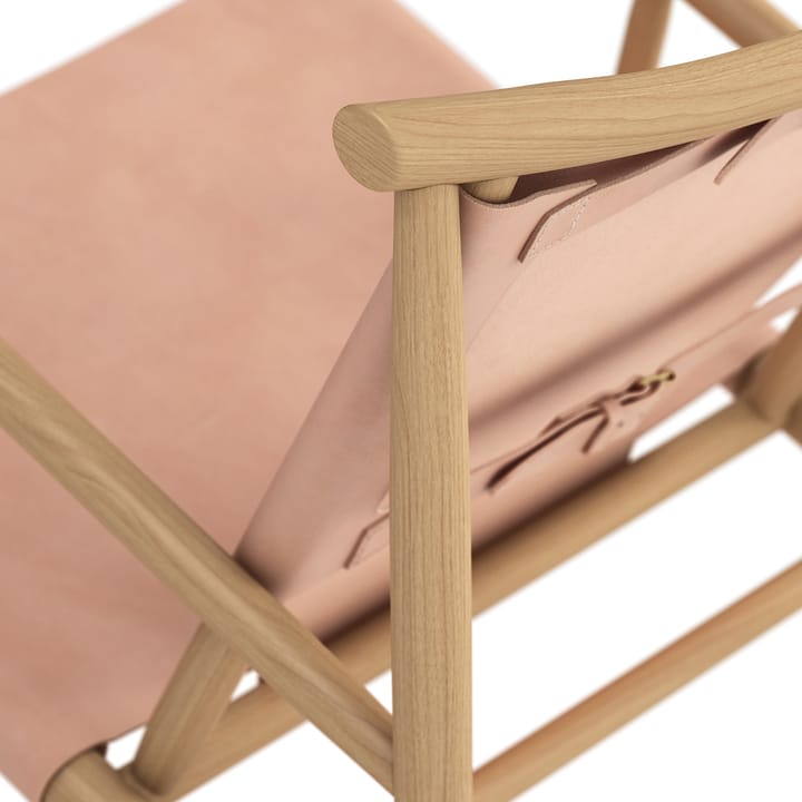 Silla lounge Samurai con asiento de cuero y base de roble, Natur NORR11