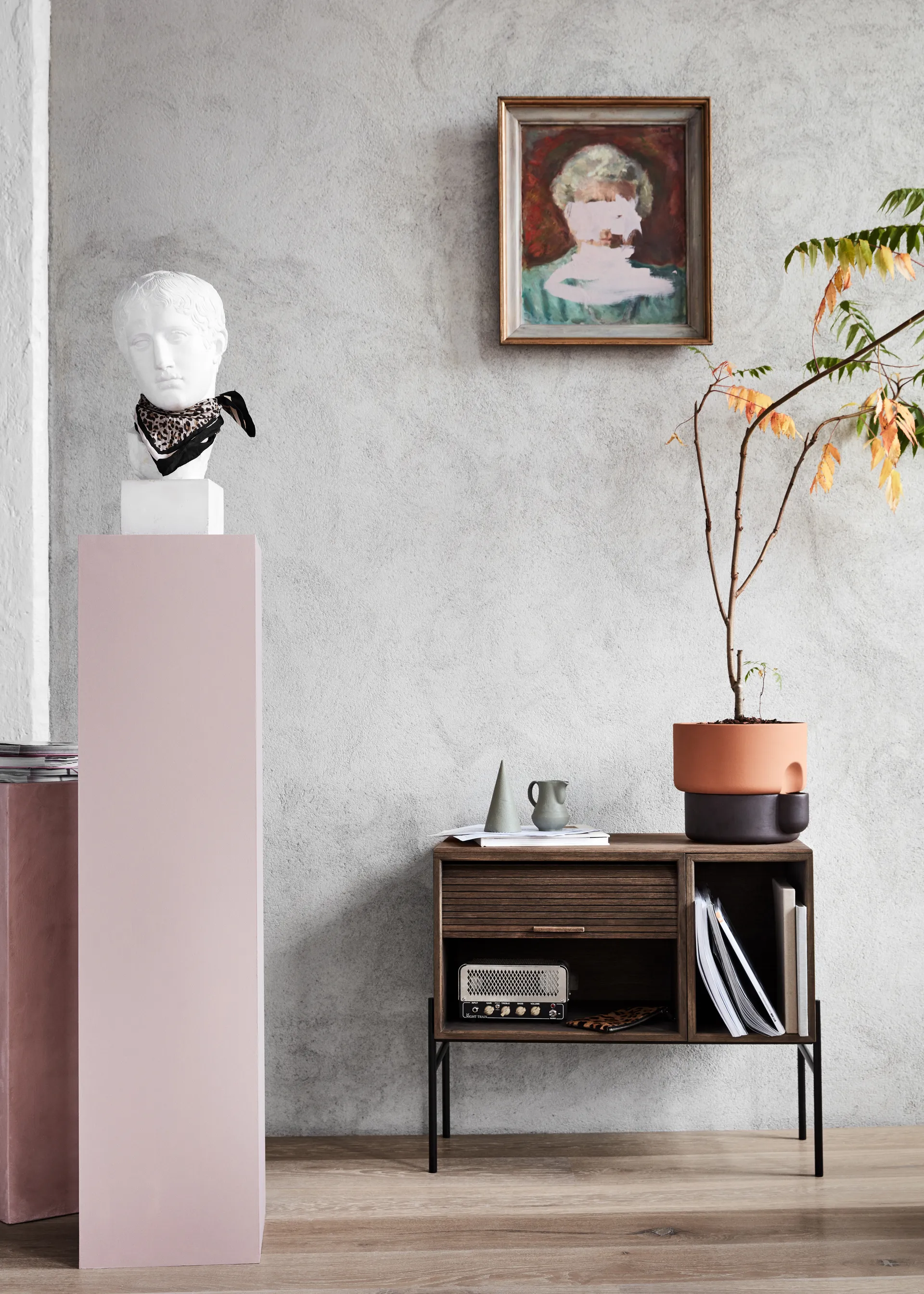 Aparador con puerta de persiana Hifive, Roble ahumado Northern