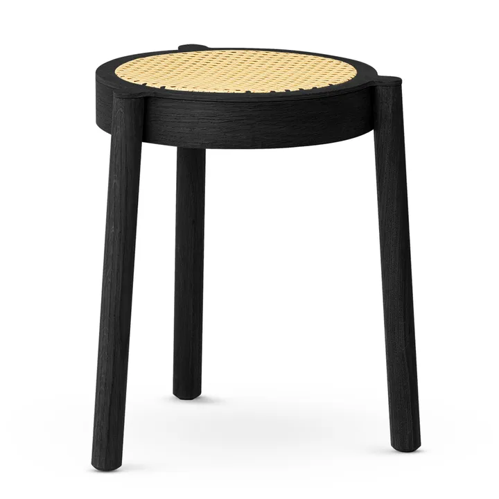 Taburete redondo Pal con asiento de ratán - Roble negro, Ø37x46 cm - Northern
