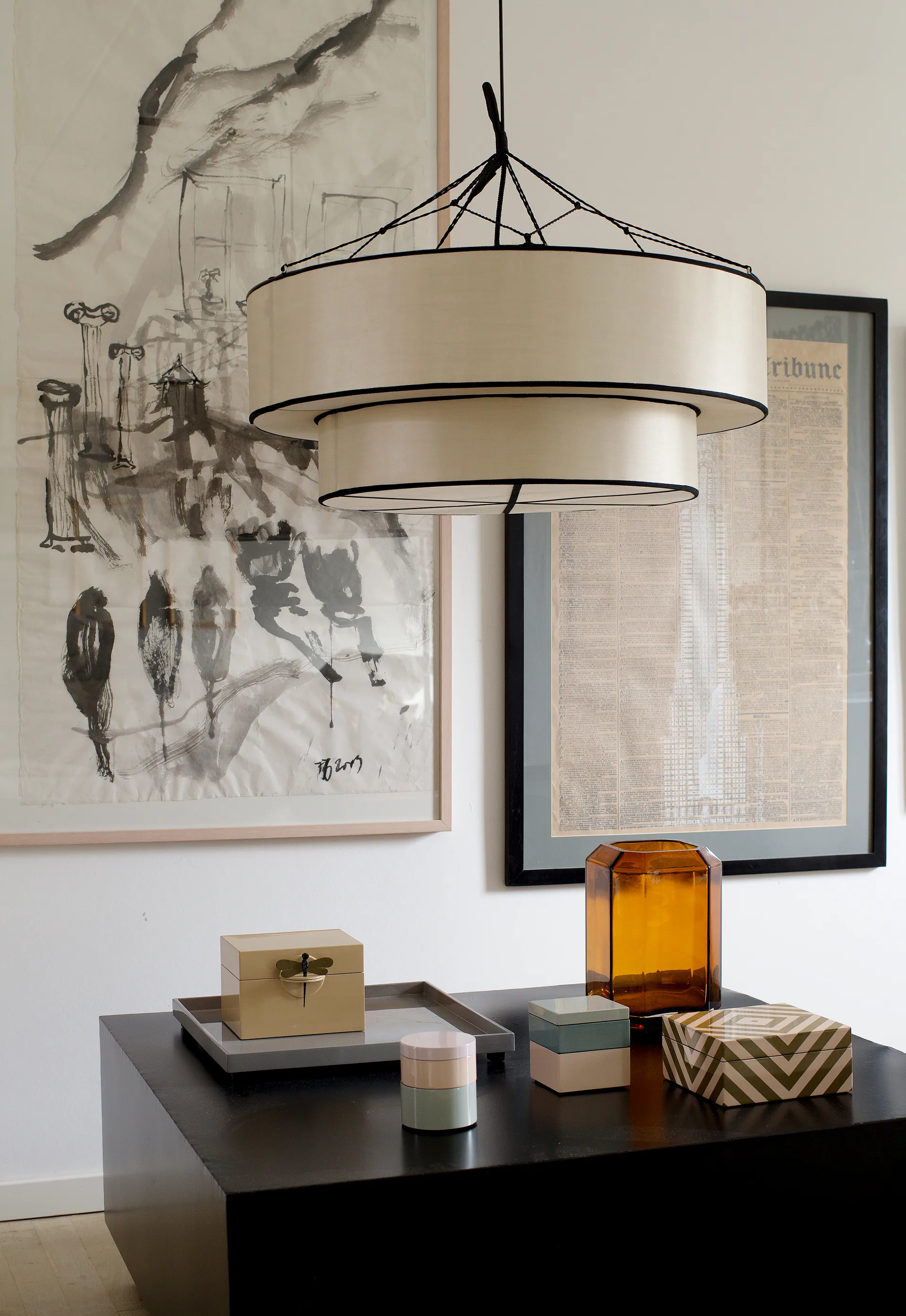 Pantalla de lámpara Indochina Classic Tophat, Kit-black Oi Soi Oi