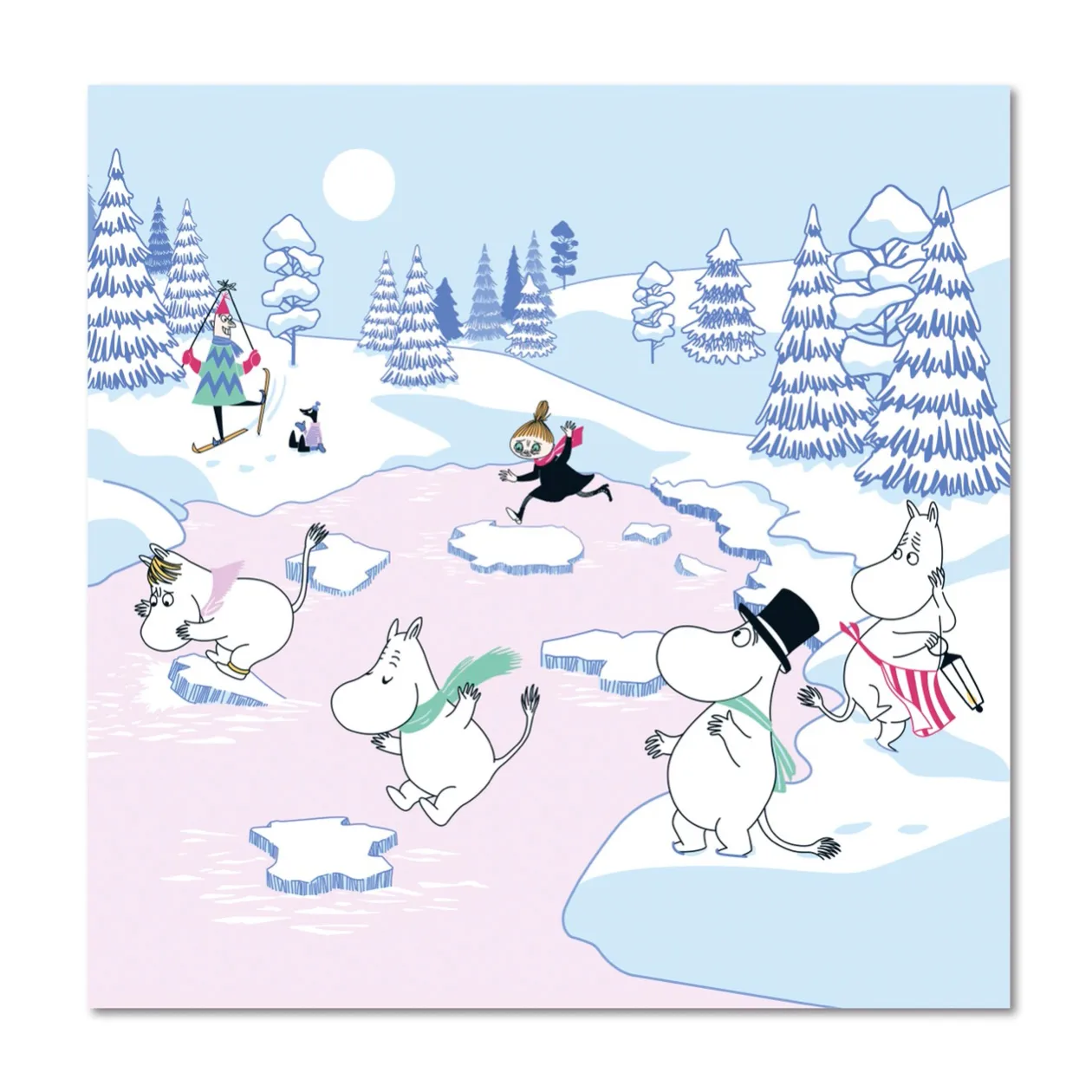 20 Servilletas Moomin winter 2022 33x33 cm, Azul-blanco-rosa Opto Design