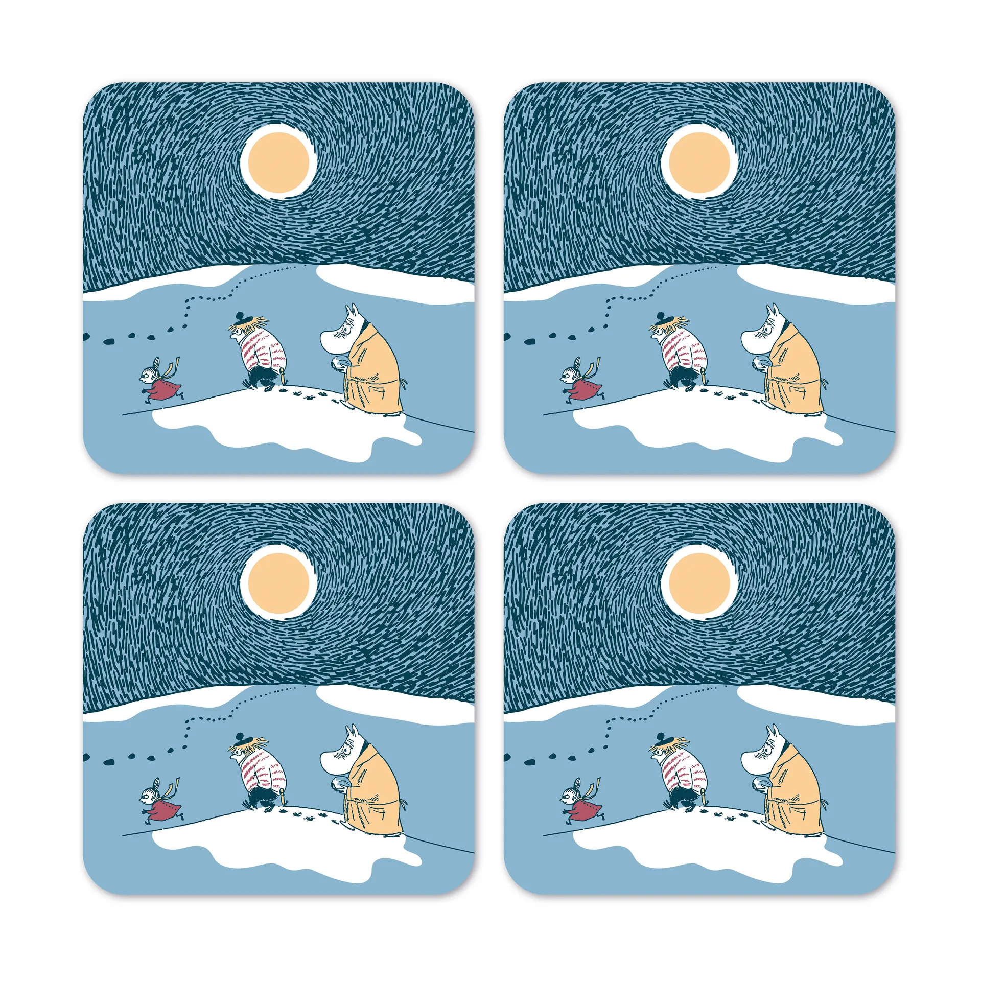4 Posavasos Moomin Snow Moonlight invierno 2021, 9x9 cm Opto Design