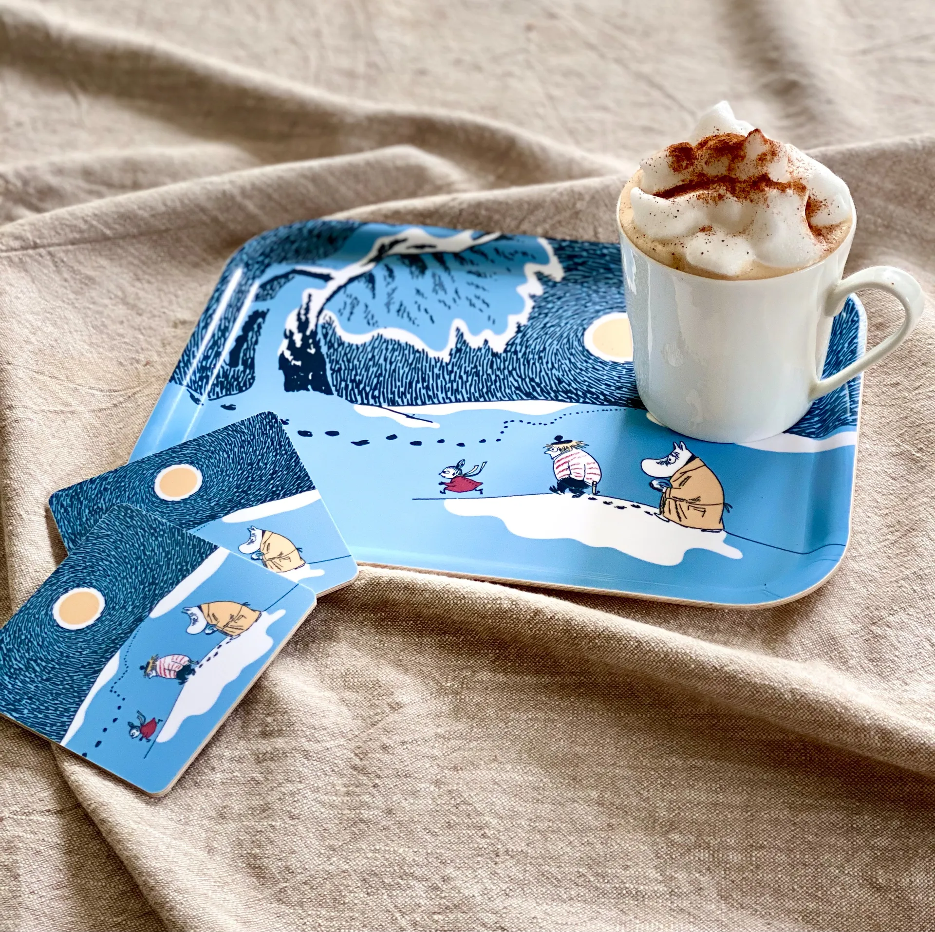 4 Posavasos Moomin Snow Moonlight invierno 2021, 9x9 cm Opto Design