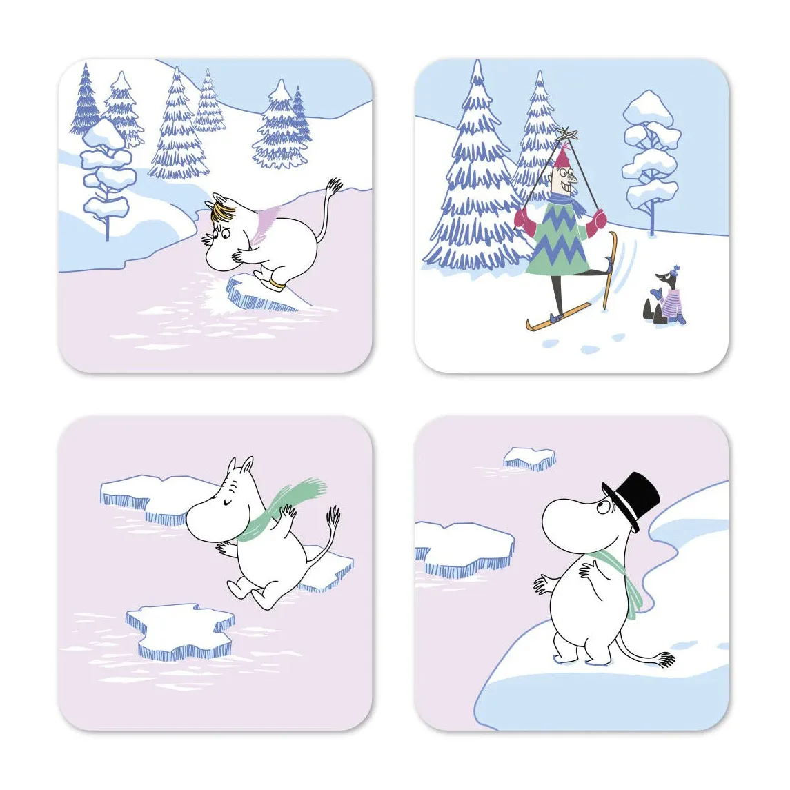 4 Posavasos Moomin winter 2022 9x9 cm, Azul-blanco-rosa Opto Design