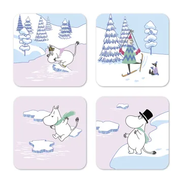 4 Posavasos Moomin winter 2022 9x9 cm - Azul-blanco-rosa - Opto Design