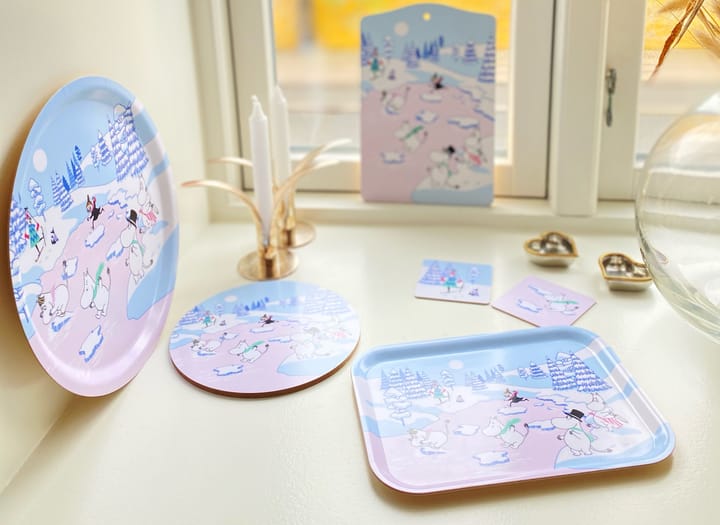 4 Posavasos Moomin winter 2022 9x9 cm, Azul-blanco-rosa Opto Design