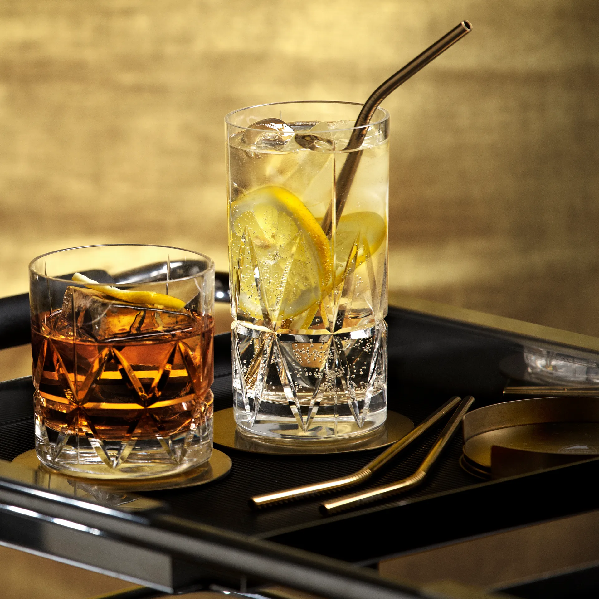 4 Posavasos con soporte Peak, Latón Orrefors