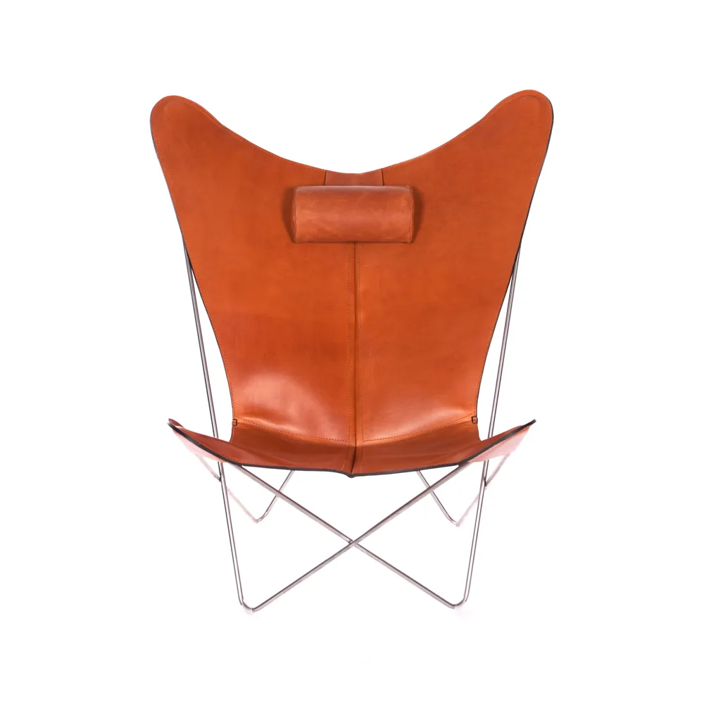 Butaca KS Chair, cuero avellana, estructura de acero inoxidable OX Denmarq