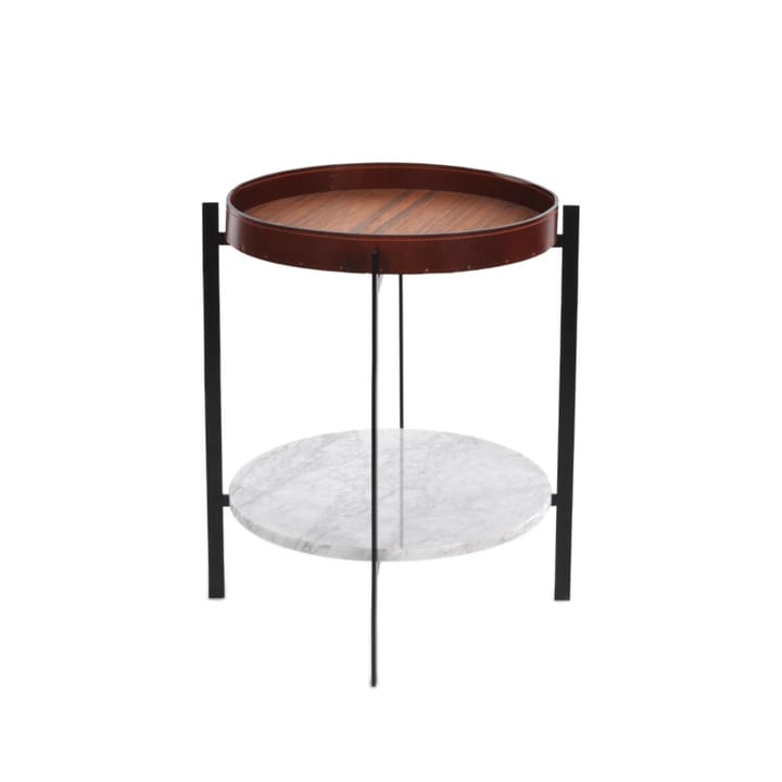 Mesa bandeja Deck - teca, estructura negra, estante de mármol blanco - OX Denmarq
