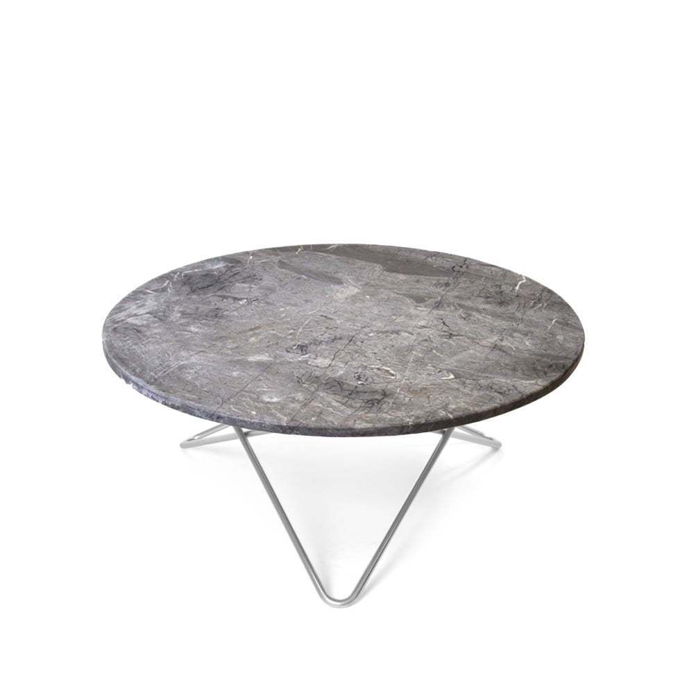 OX Denmarq Mesa de centro O Table Mármol gris, estructura de acero inoxidable