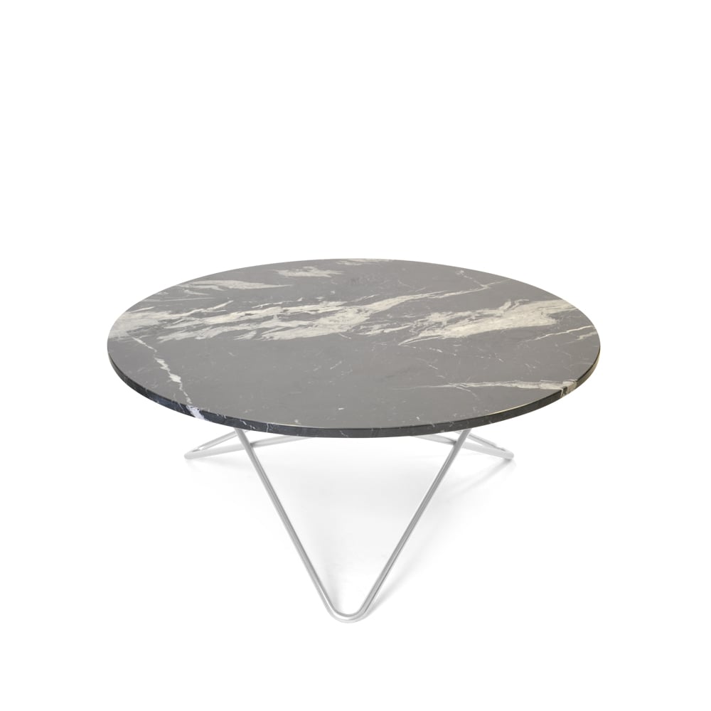 OX Denmarq Mesa de centro O Table mármol negro, estructura de acero inoxidable