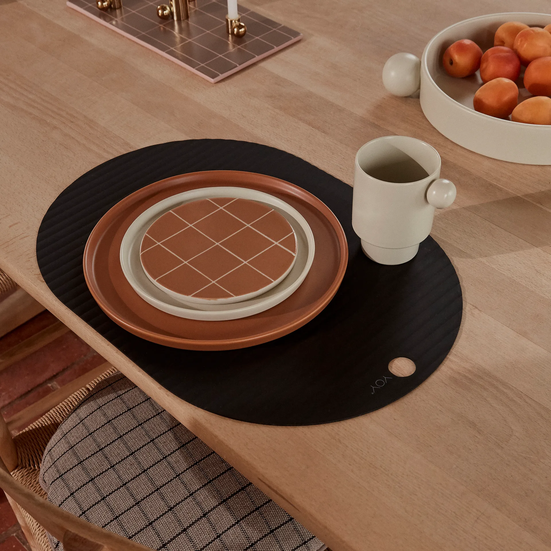 2 Manteles individuales Ribbo, negro OYOY