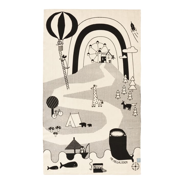 Alfombra Mr. Megalodon Adventure 90x150 cm, Off white-negro OYOY