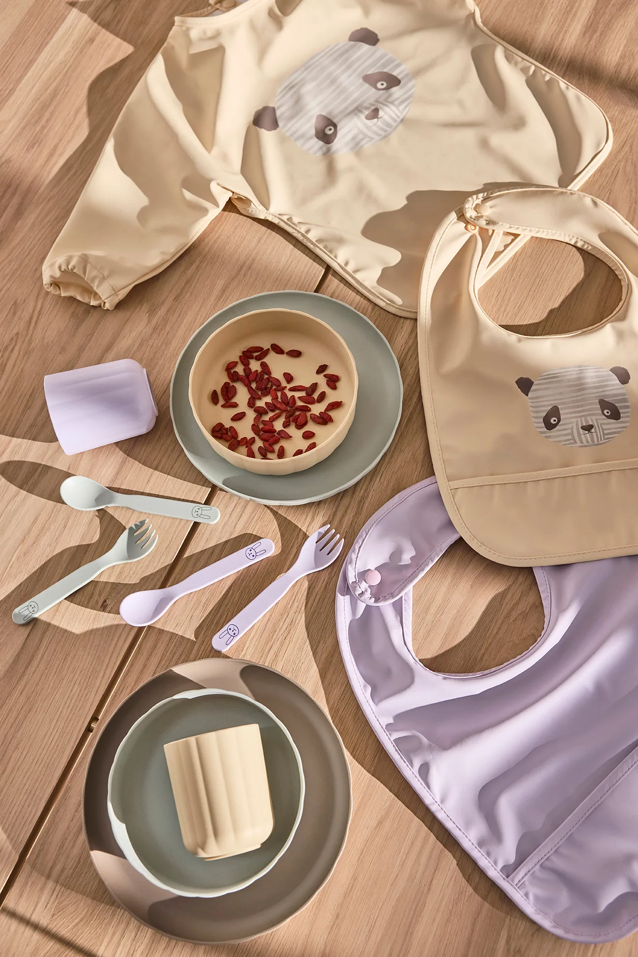 Babero panda Lun Lun 2 piezas, Vanilla-lavender OYOY