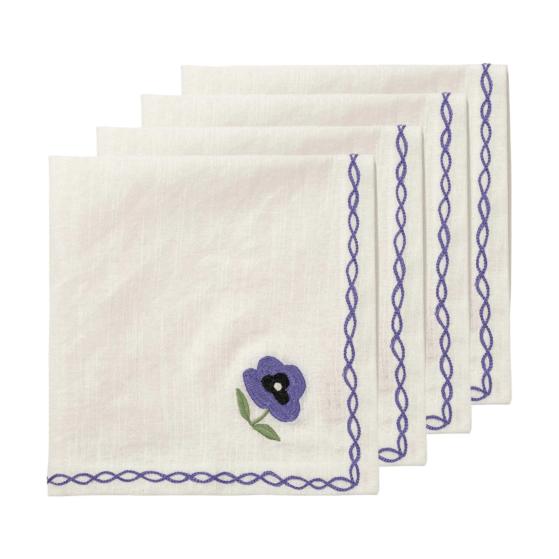 Madelen Möllard Pansy servilleta de algodón, Blue, pack de 4, 45x45 cm Pick a Poppy