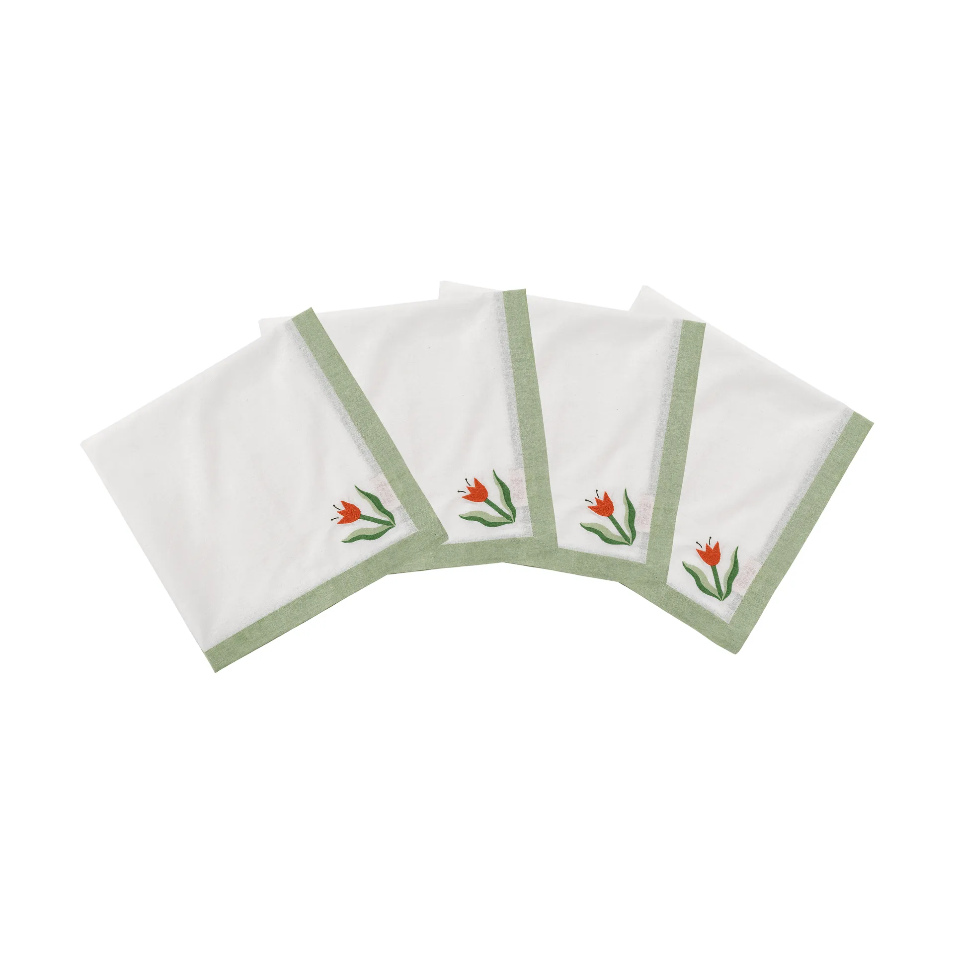 Madelen Möllard Tulip servilleta de algodón, Verde claro, paquete de 4, 45x45 cm Pick a Poppy