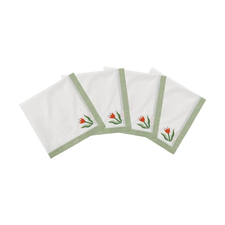 Madelen Möllard Tulip servilleta de algodón - Verde claro, paquete de 4, 45x45 cm - Pick a Poppy