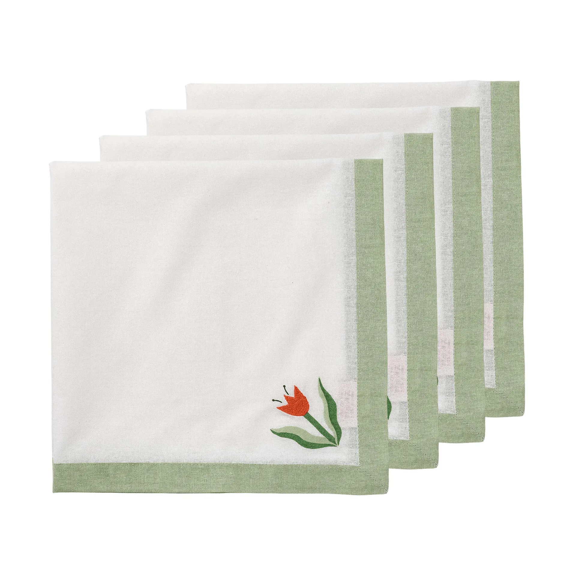 Madelen Möllard Tulip servilleta de algodón, Verde claro, paquete de 4, 45x45 cm Pick a Poppy