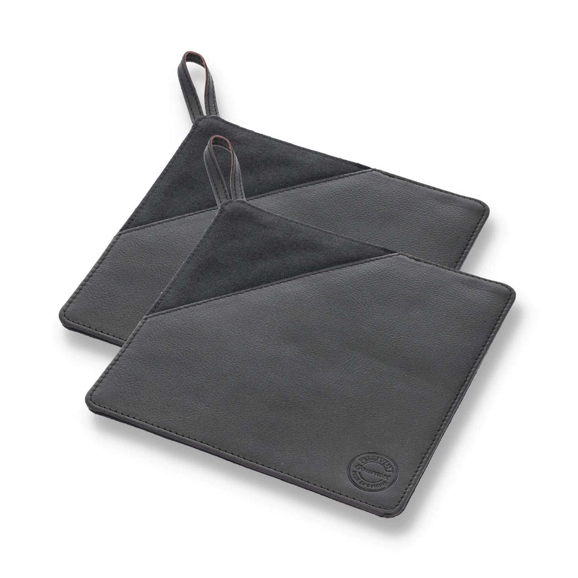 2 Agarradores Pillivuyt Gourmet 20,5x20,5 cm, Cuero negro Pillivuyt