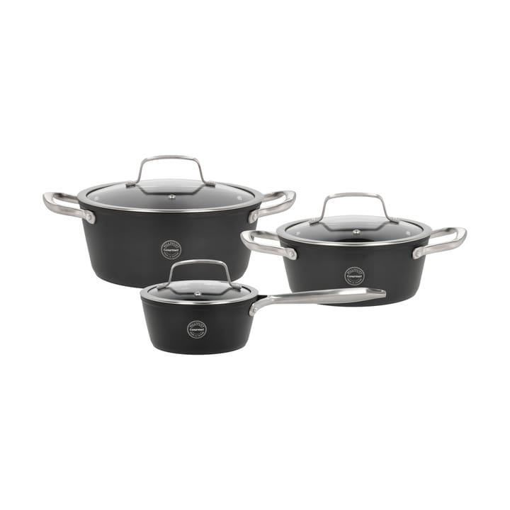 Batería de cocina con tapa de vidrio Travo 6 piezas - Negro-aluminio - Pillivuyt