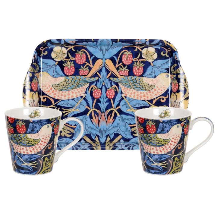 Set de tazas y bandeja Strawberry Thief - azul - Pimpernel