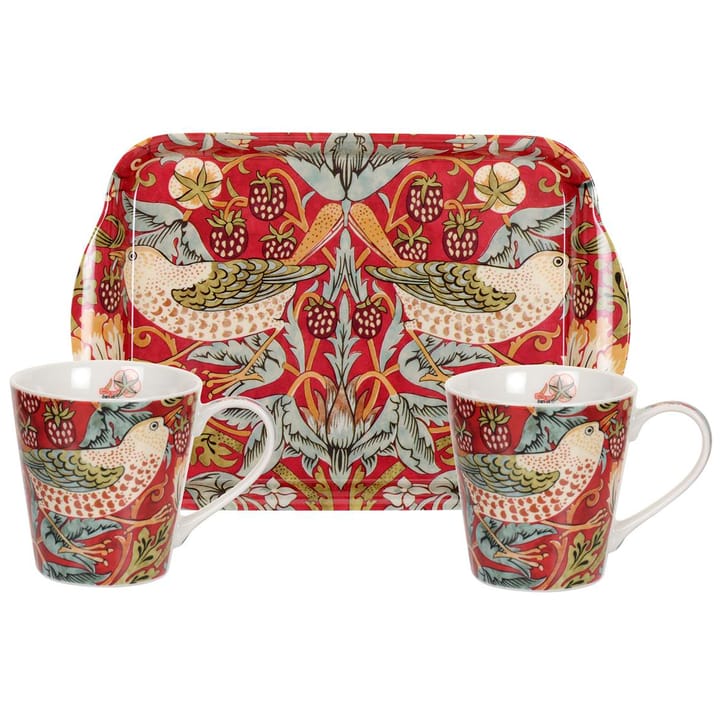 Set de tazas y bandeja Strawberry Thief - rojo - Pimpernel