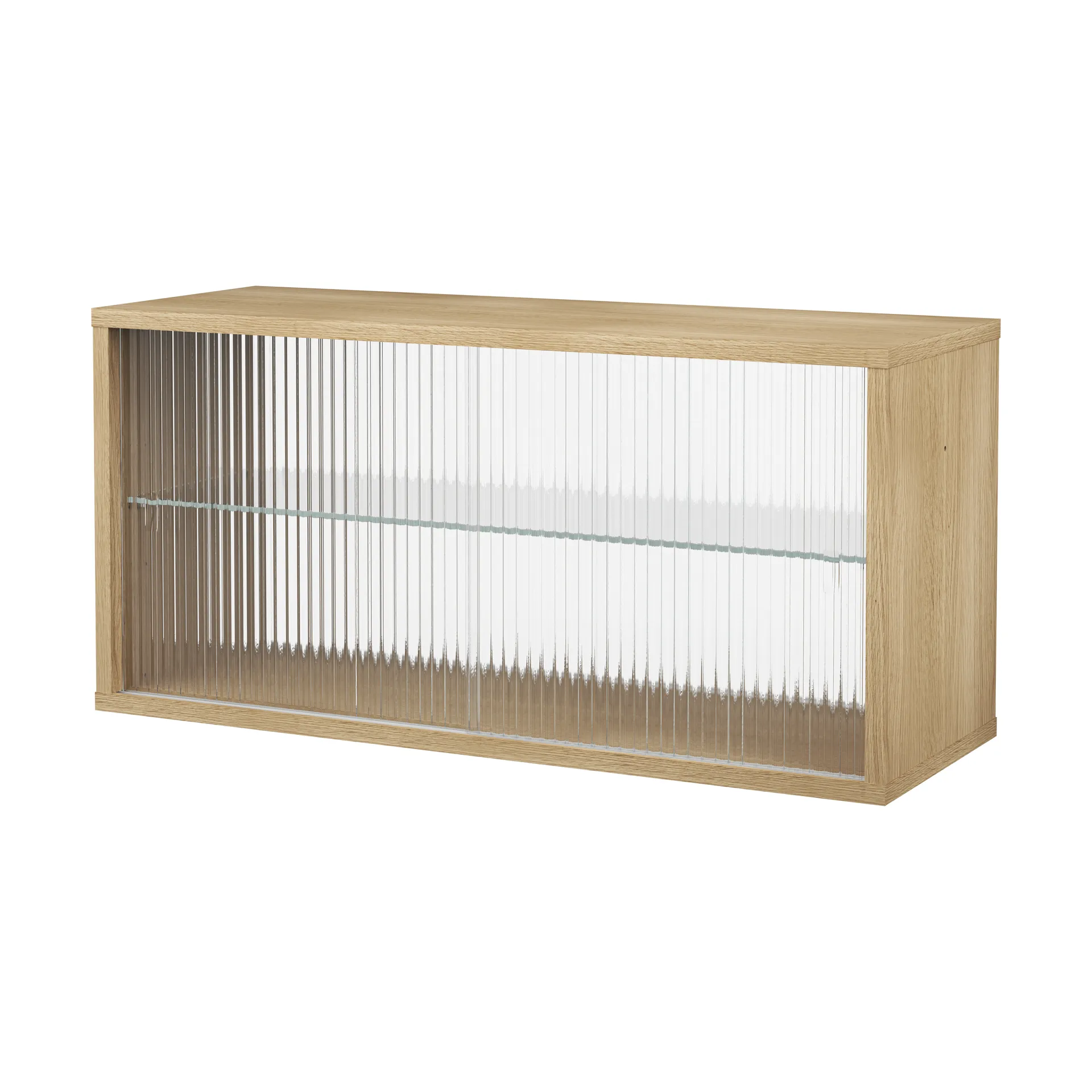 Vitrina Pira , Roble blanqueado y vidrio acanalado, 90x31 cm, 4 puertas Pira