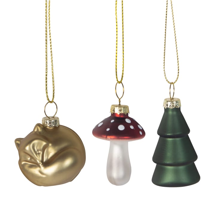 3 Bolas de navidad Skog - verde-blanco-rojo-oro - Pluto Design