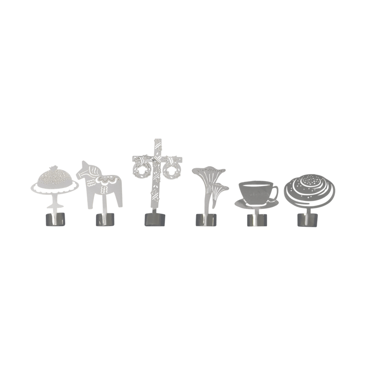 6 Marcadores de copas Like a swede, Plateado-metal Pluto Design