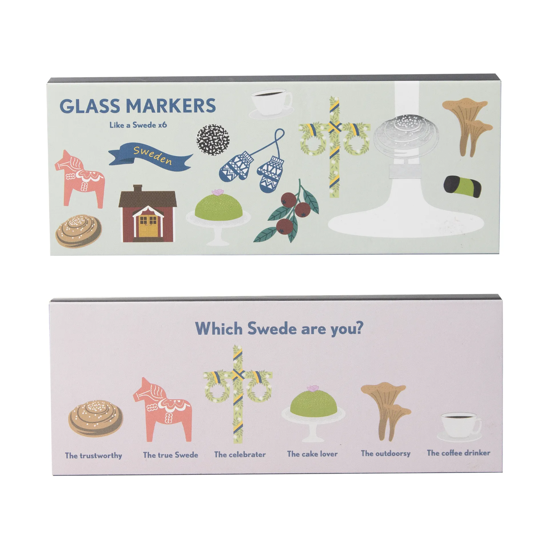 6 Marcadores de copas Like a swede, Plateado-metal Pluto Design