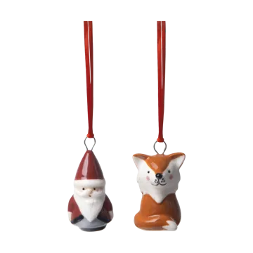 Adornos Fox & Santa 2 piezas - Rojo-blanco-marrón - Pluto Design