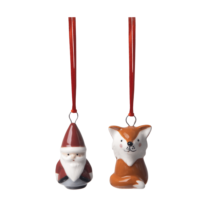 Adornos Fox & Santa 2 piezas - Rojo-blanco-marrón - Pluto Design