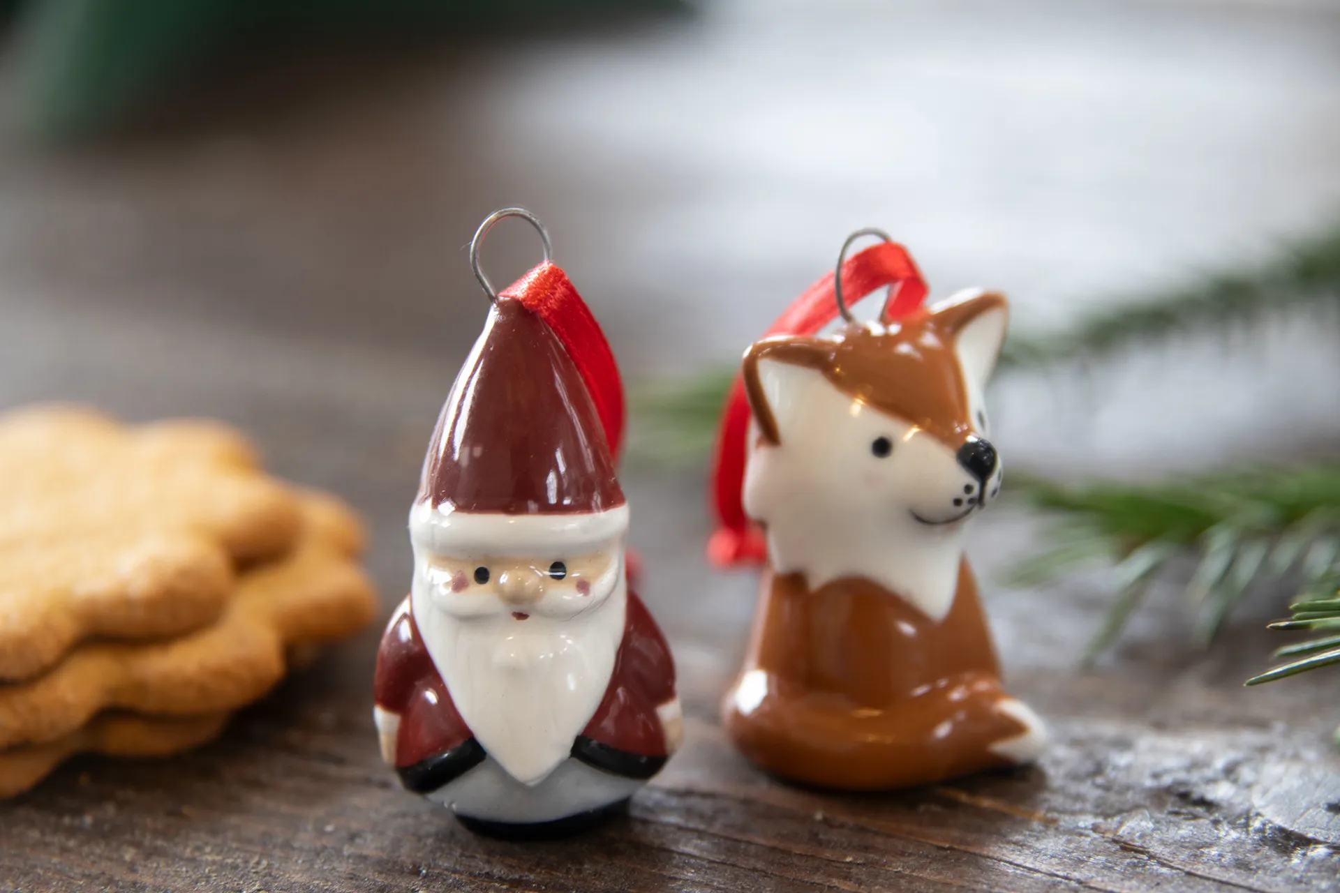 Adornos Fox & Santa 2 piezas, Rojo-blanco-marrón Pluto Design