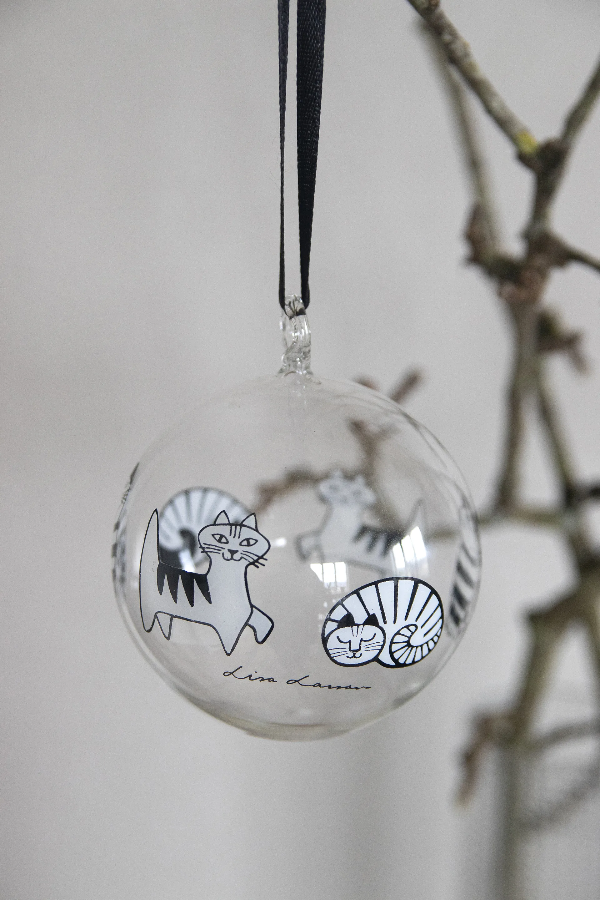 Bola de Navidad Lisa Larson gatos, White-black Pluto Design