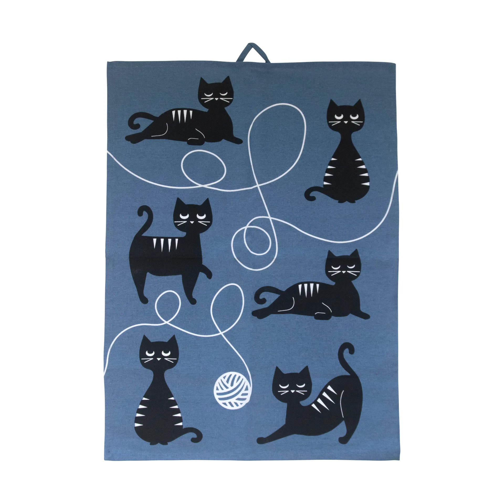 Paño de cocina familia gatos 50x70 cm, Azul-negro-blanco Pluto Design
