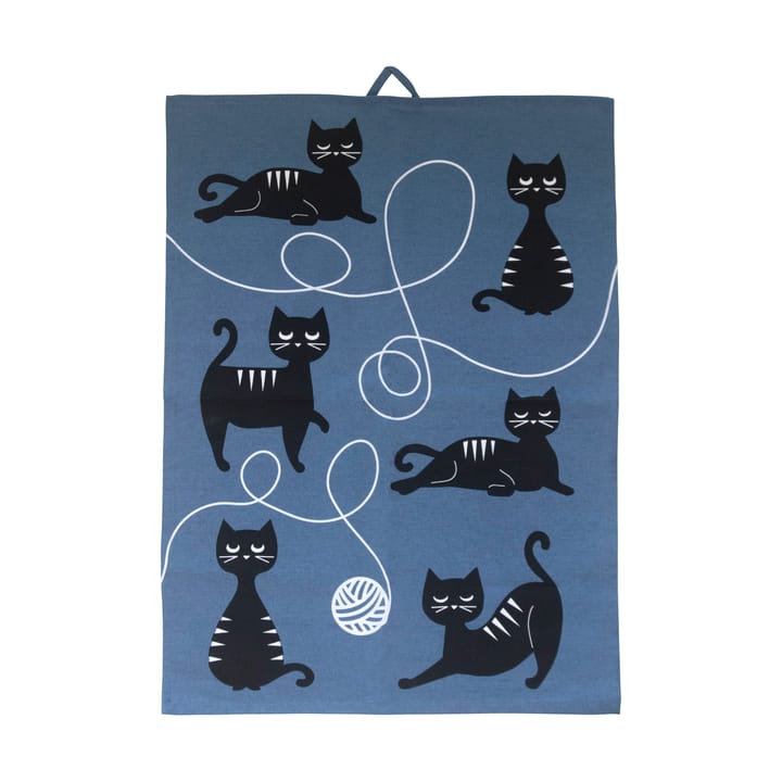 Paño de cocina familia gatos 50x70 cm - Azul-negro-blanco - Pluto Design