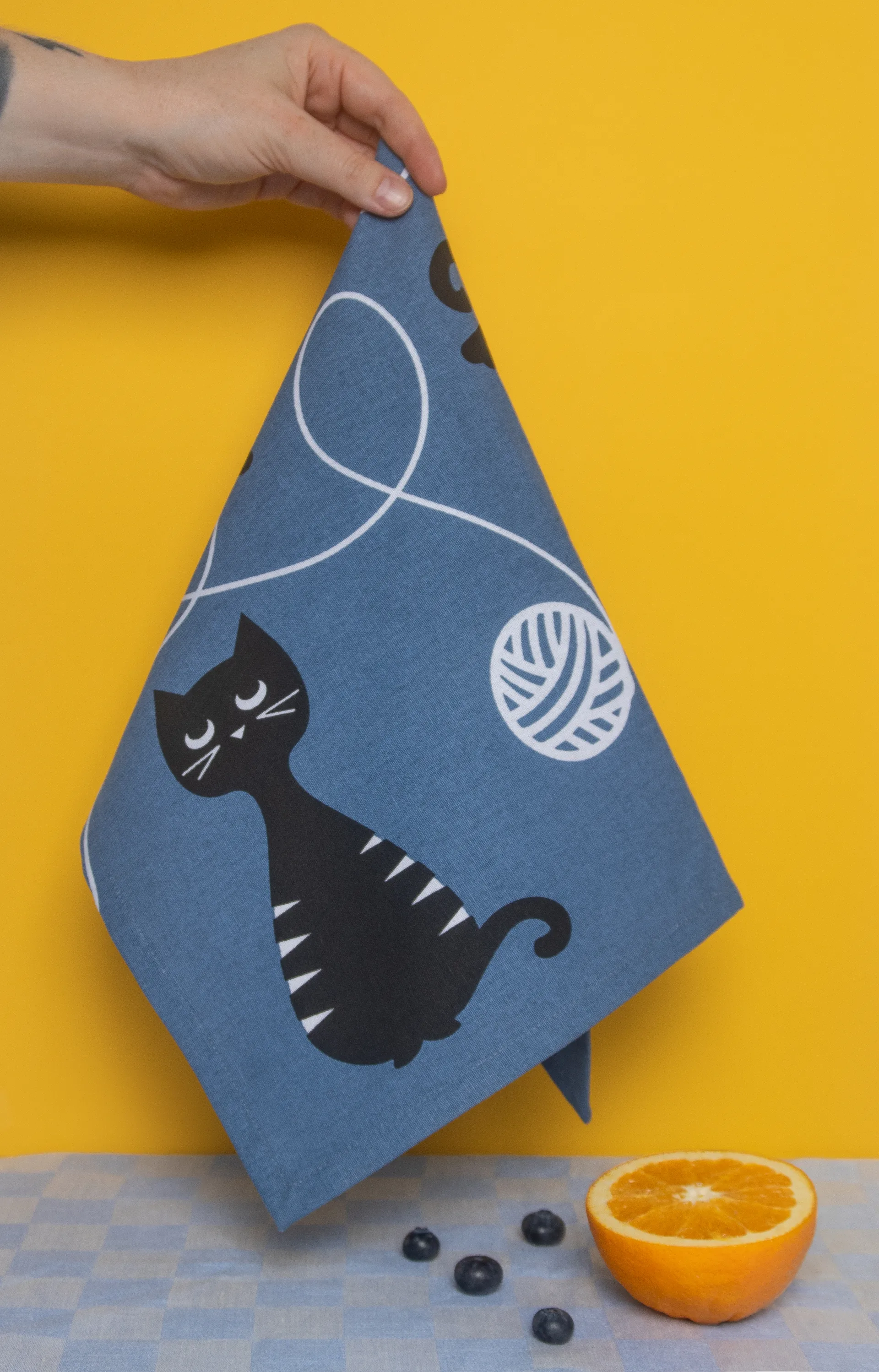 Paño de cocina familia gatos 50x70 cm, Azul-negro-blanco Pluto Design