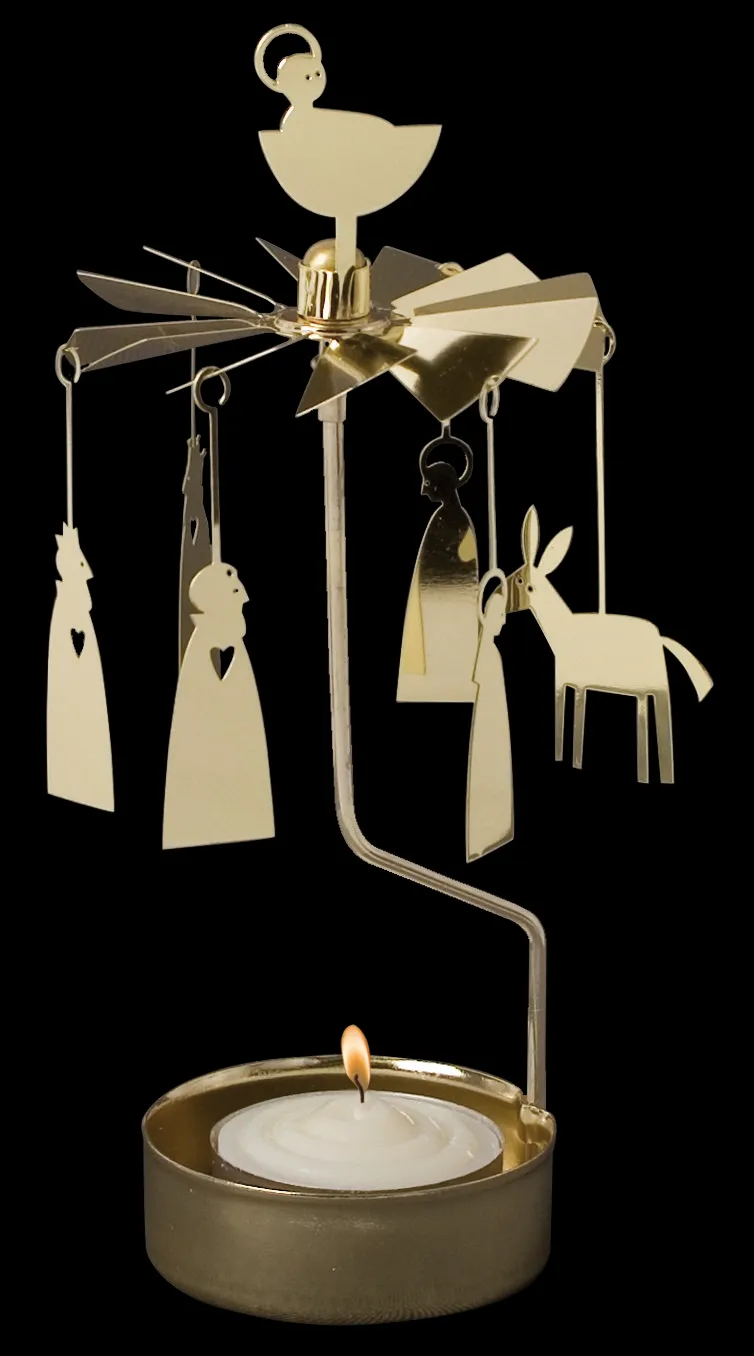 Portavelas giratorio Navidad, Portal de Belén, dorado Pluto Design