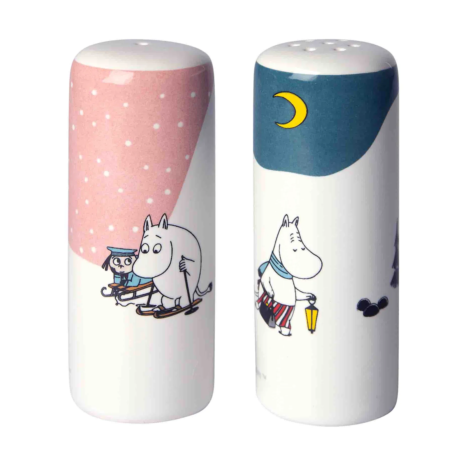 Salero y pimientero invierno Mumin, Rosa-azul-blanco Pluto Design
