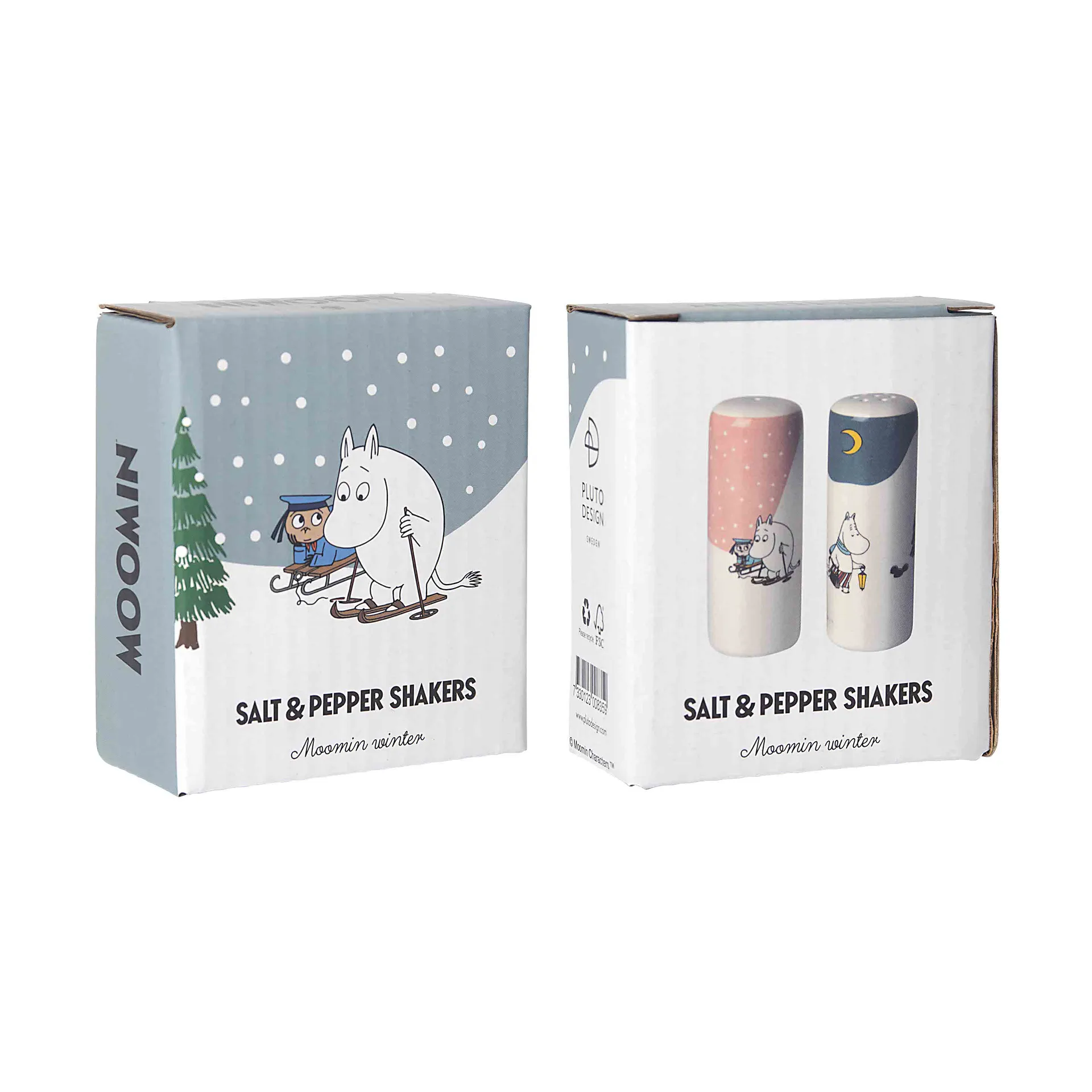 Salero y pimientero invierno Mumin, Rosa-azul-blanco Pluto Design