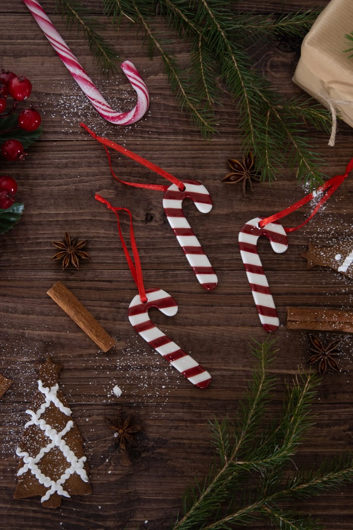 Set de 3 colgantes de Navidad bastones de caramelo, Blanco-rojo Pluto Design